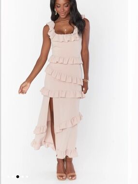 NWT! Show Me Your MuMu Dusty Blush Ruffle Midi Dress